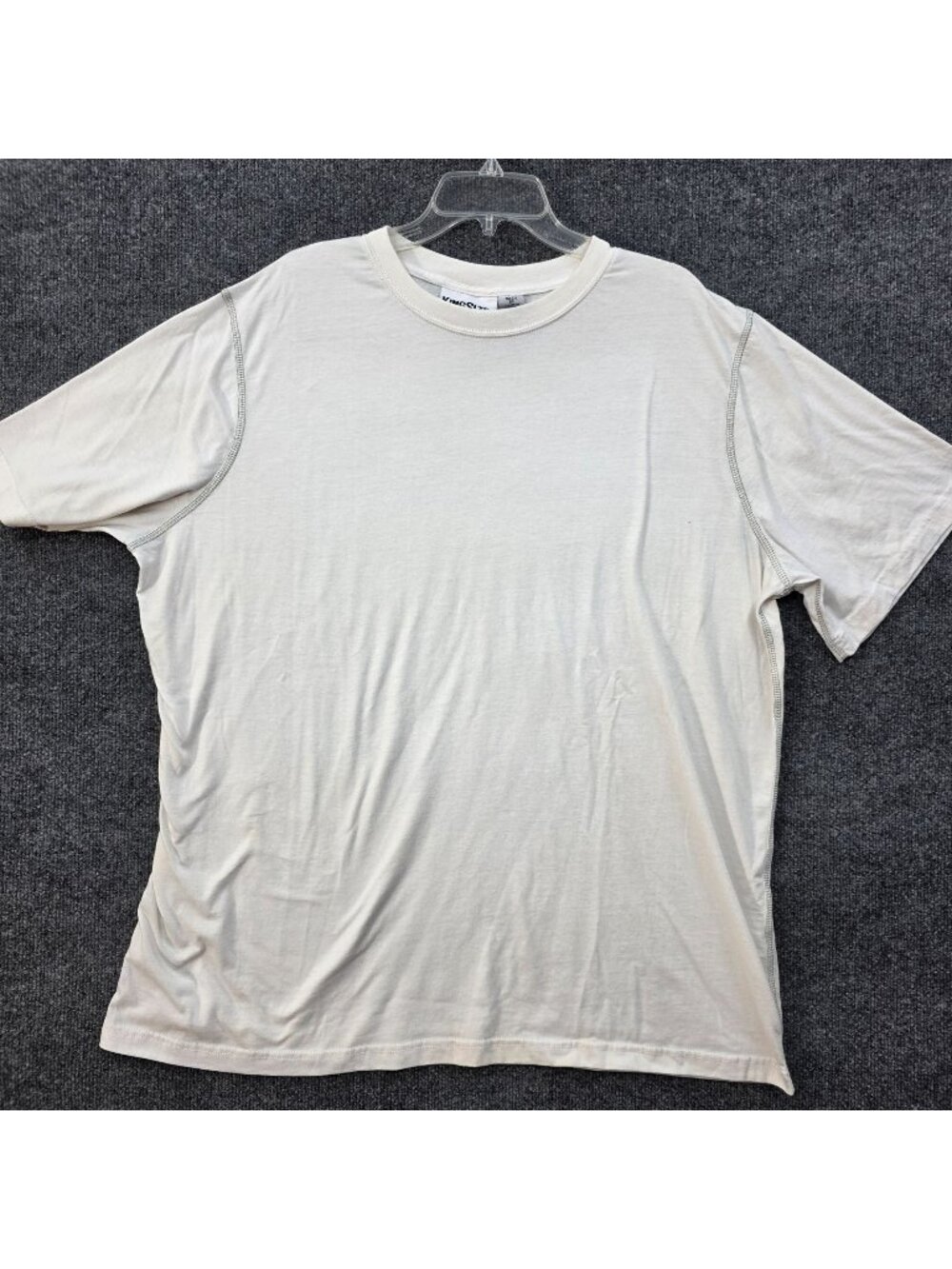 King Size Contrast Stitch Cotton Blend T Shirt 2XL Big White Minimalist Casual